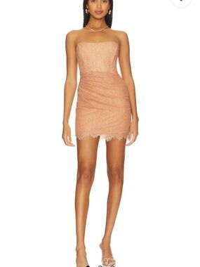 NBD Strapless Lace Mini Dress in Peachy Nude